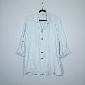 J. Jill Light Wash Blue 100% Linen Langenlook Shacket Size‎ Large